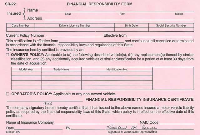 SR22 insurance Form Ohio
